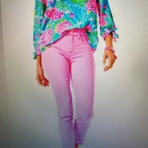 Lilly Pulitzer South Ocean High Rise Hot pink jean fray hem.  Size 6